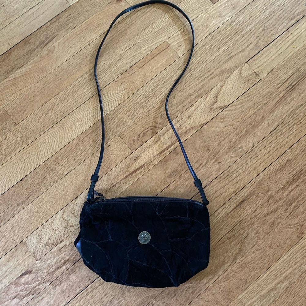 Black suede leather patchwork crossbody bag